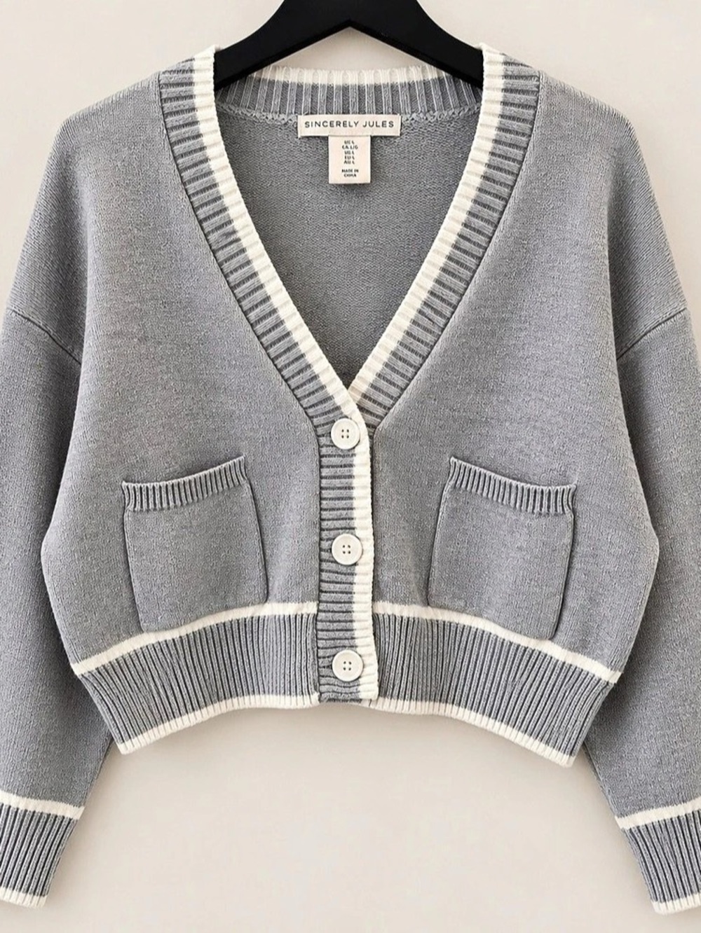Sincerely Jules Gray Cropped Cardigan L | Coastal Preppy Oversized Knit